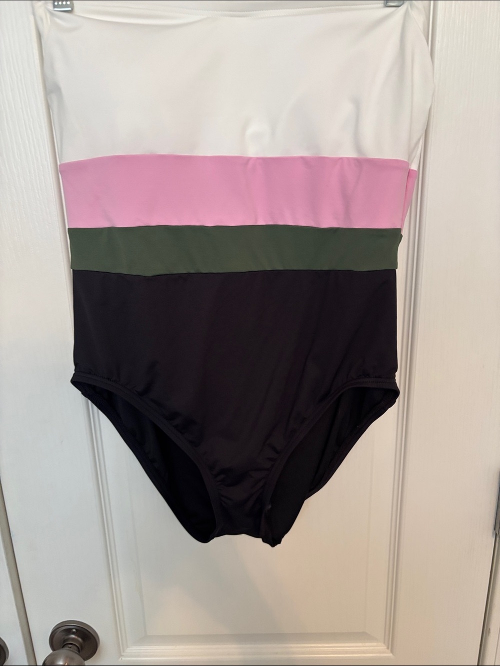 kate spade White Pink Olive Black Colorblock One-Piece Swimsuit size Large - Picture 4 of 7